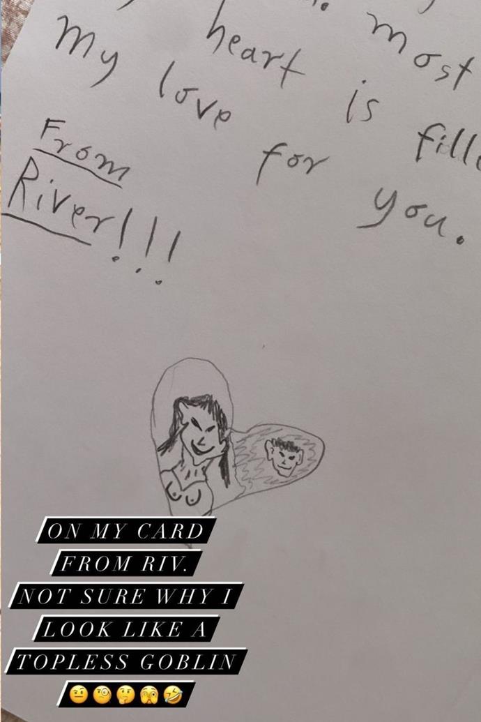 However, her son's artwork was less wholesome but equally adorable. He drew a picture of his mum for his Mother's Day, which Megan described as a "topless goblin."