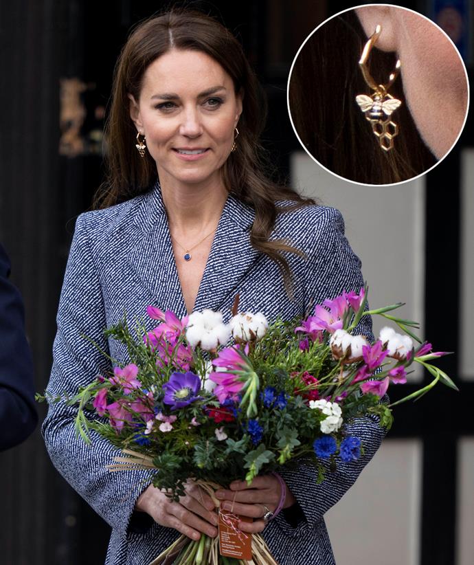 The duchess wore earrings that honoured the city of Manchester.