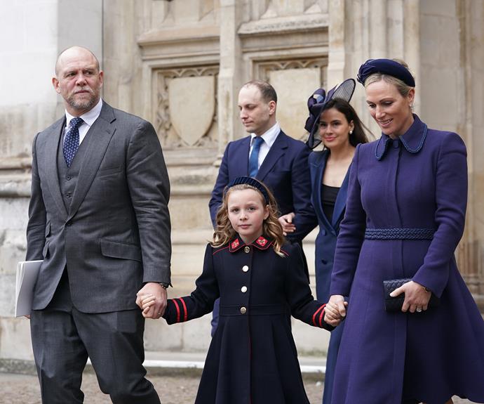 Mia accompanied her parents to a memorial for Prince Philip in 2022, looking smart in a military-style coat dress as she walked hand-in-hand with them,