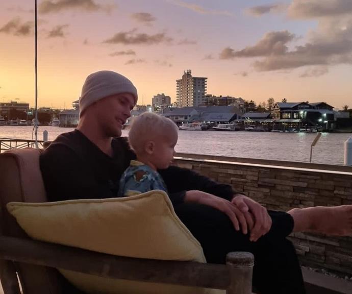 The proud uncle shared this cosy picture of him bonding with his nephew, which he captioned, "Sunsets with one of the dudes."