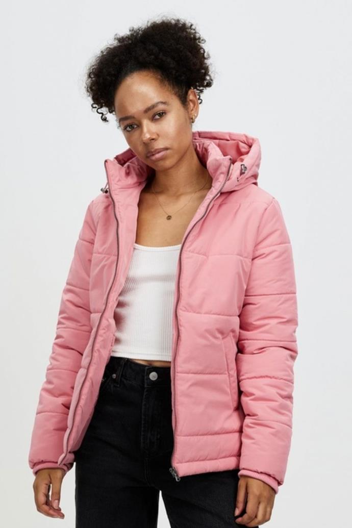 All About Eve Essential Puffer Jacket, $129.95, [**buy it here from The Iconic**.](https://www.theiconic.com.au/essential-puffer-jacket-1454701.html|target="_blank"|rel="nofollow")