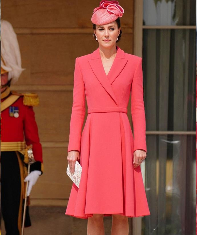 Kate loves bold colours and coat dresses.