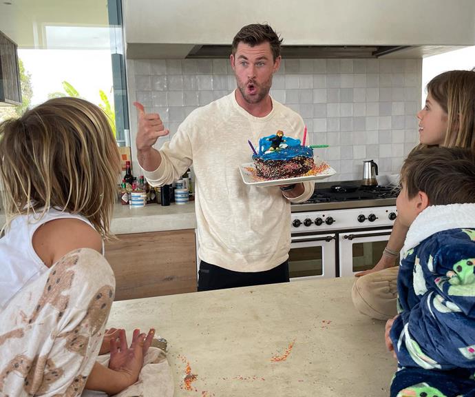 The kids helped make Chris a very Aussie surfer cake for his birthday in August 2021.