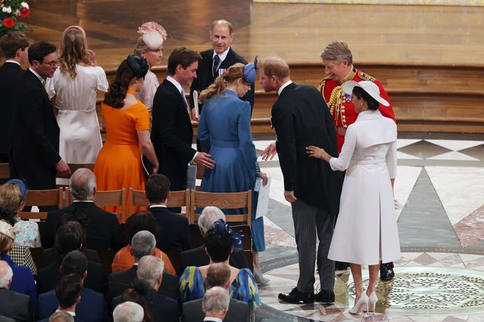 The Duke and Duchess of Sussex greet Princess Beatrice and Edoardo Mapelli Mozzi.