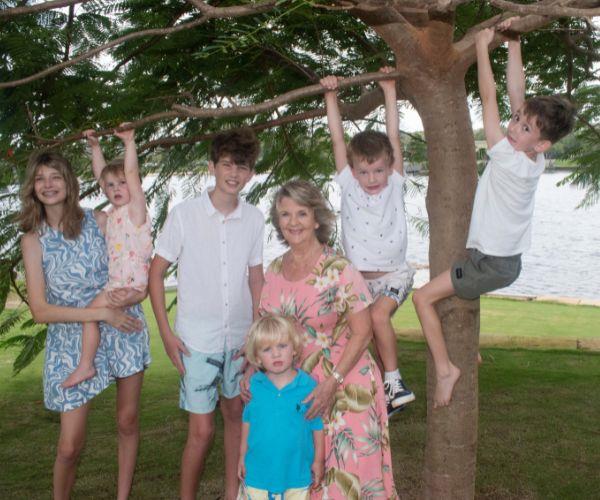 Judy Eckford with her grandchildren Trixie, 16, Delilah, 3, Lawson, 13, Zachary, 4, Sebastian, 6, and Harry, 7.
