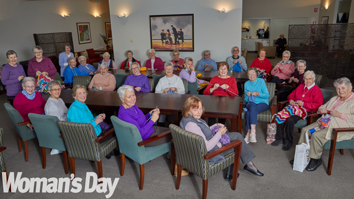 The knitting volunteers meet every Tuesday.