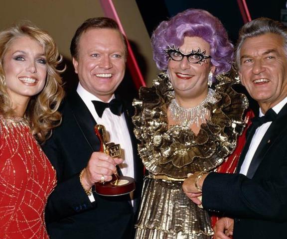 Bert pictured with Dame Edna Everage and Prime Minister Bob Hawke at the 1984 Logies.