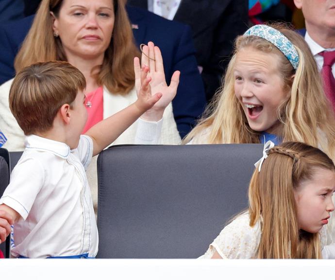 Prince Louis and his cousin Savannah Phillips were best friends during the Platinum Pageant as they shared a high five and chatted throughout the celebrations.