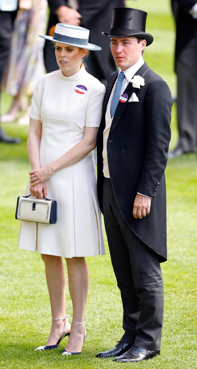 On day two of the 2022 Royal Ascot, Beatrice looked clean and sleek in this white and navy ensemble.