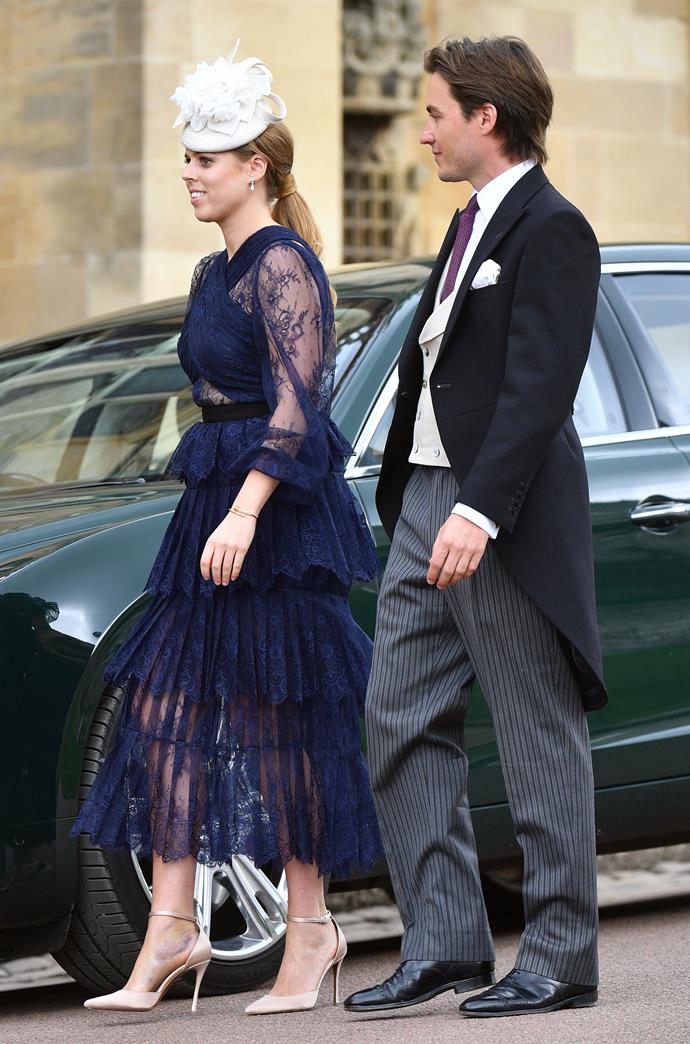 The dress code at a royal wedding is typically quite conservative but Beatrice's look for Lady Gabriella Windsor's big day featured some fun lace detailing.