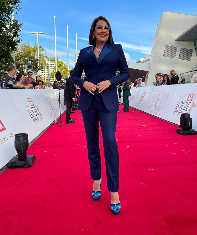 Gold Logie nominee Julia Morris wowed in a structured pantsuit.