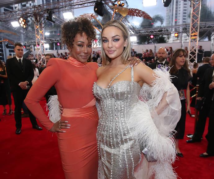 She and fellow *Masked Singer* panellist Mel B, who wore Zhivago, posed on the carpet together.