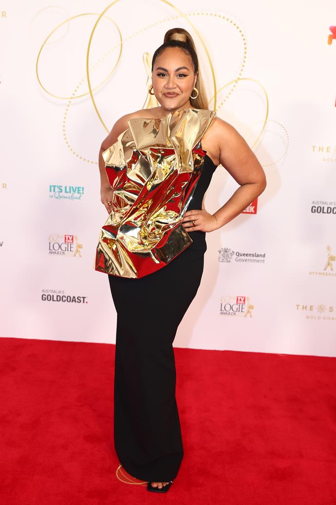 *The Voice* coach Jess Mauboy made a statement in gold.