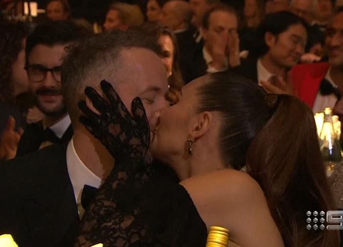 Hamish stole a smooch from his wife Zoe before accepting his award.