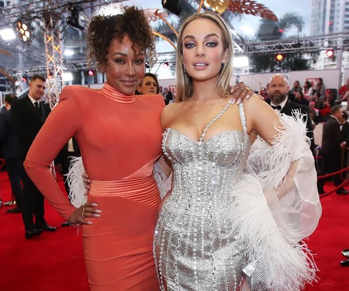 Abbie and her *Masked Singer* co-panelist Mel B posed for a photo.