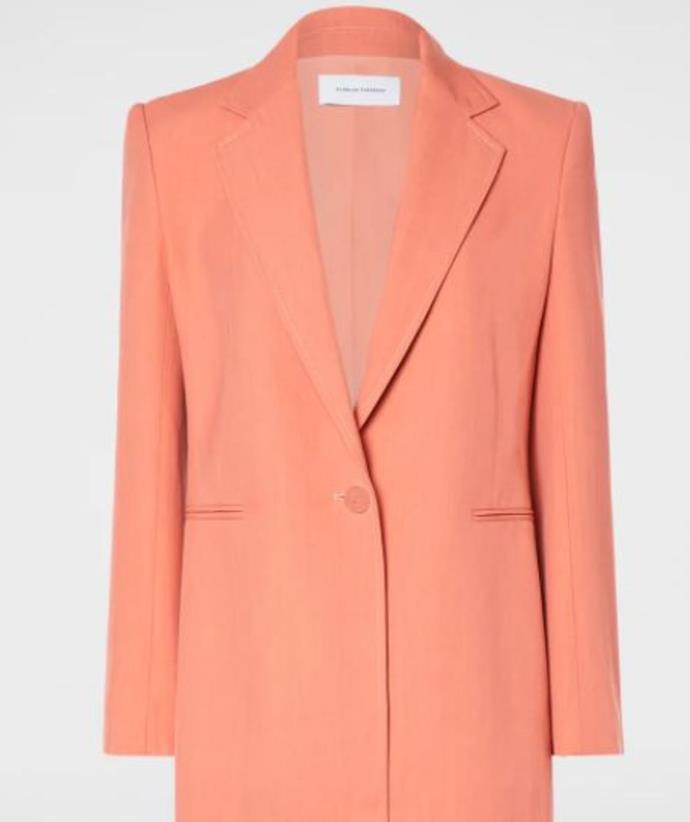 Tailored Jacket, $900, [Scanlan Theodore.](https://www.scanlantheodore.com/products/tailored-jacket-coral|target="_blank"|rel="nofollow")