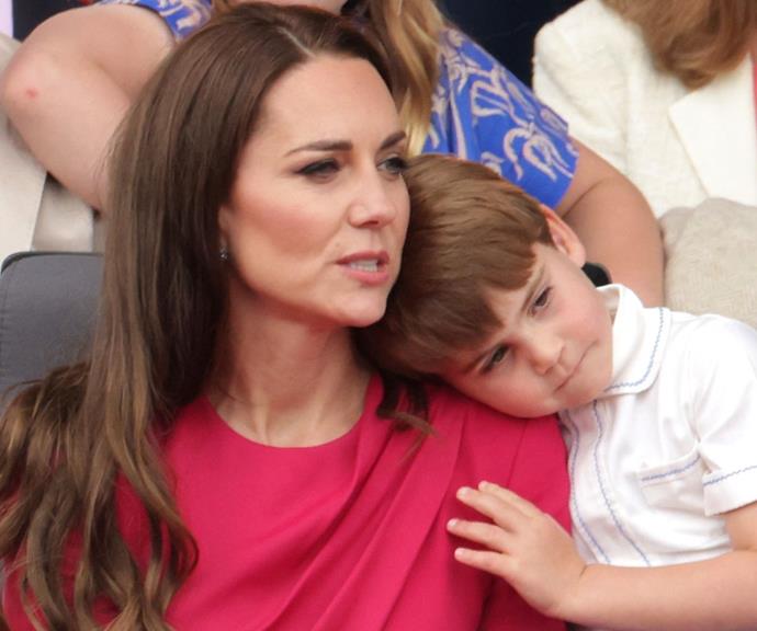 Prince Louis leaned on his mumma's shoulders during the party, and even royal children need some cuddles - despite the whole world watching.