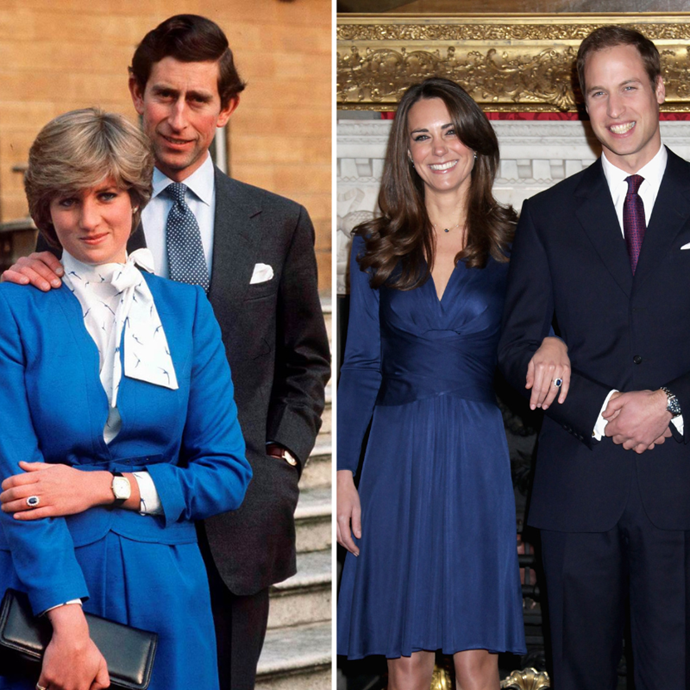 History repeats itself: Prince William popped the question with his mother's engagement ring. We love that both royal brides-to-be wore blue too!