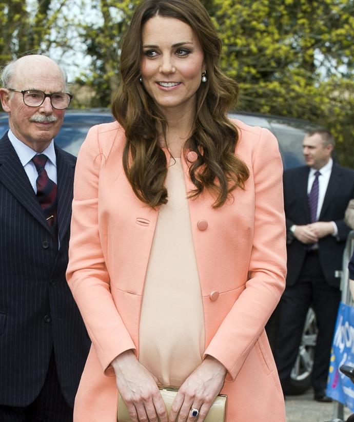 Catherine looked peachy in this number while pregnant with Prince George in 2013.