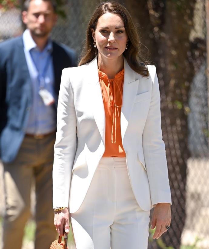 In March 2022, the duchess subtly incorporated the hue into her pantsuit and it brought life to the look.