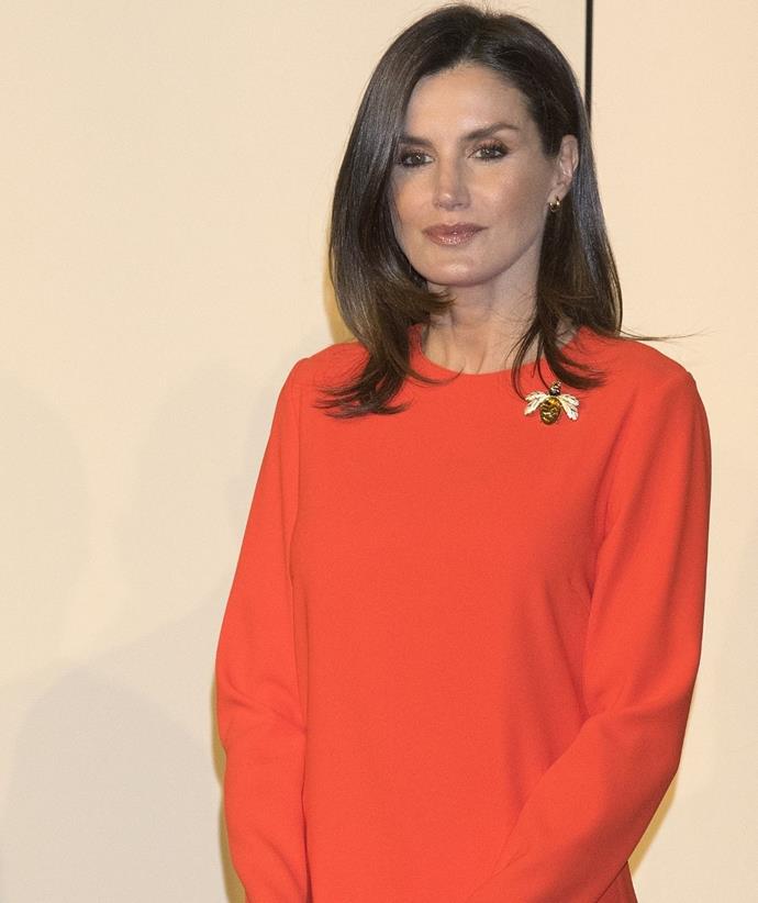 Queen Letizia stunned in this orange dress while visiting Buenos Aires. The royal always looks sharp and put together.