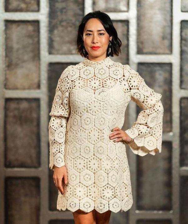 The intricate detailing on this We Are Kindred dress is simply beautiful, along with the cut of the sleeves and trim and accompanying Foxx and Ginger earrings.