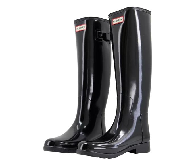 **Hunter original refined tall vegan gumboots, $239.88 at [ASOS](https://www.asos.com/au/hunter/hunter-original-refined-tall-vegan-gumboots-in-black-gloss/prd/201451577|target="_blank"|rel="nofollow")**
<br><br>
Heritage label, Hunter, is known for their outerwear and footwear collections. The Hunter gumboot in particular, fuses fashion with function, and is your wet-weather companion.
<br><br>
**[SHOP NOW](https://www.asos.com/au/hunter/hunter-original-refined-tall-vegan-gumboots-in-black-gloss/prd/201451577|target="_blank"|rel="nofollow")**