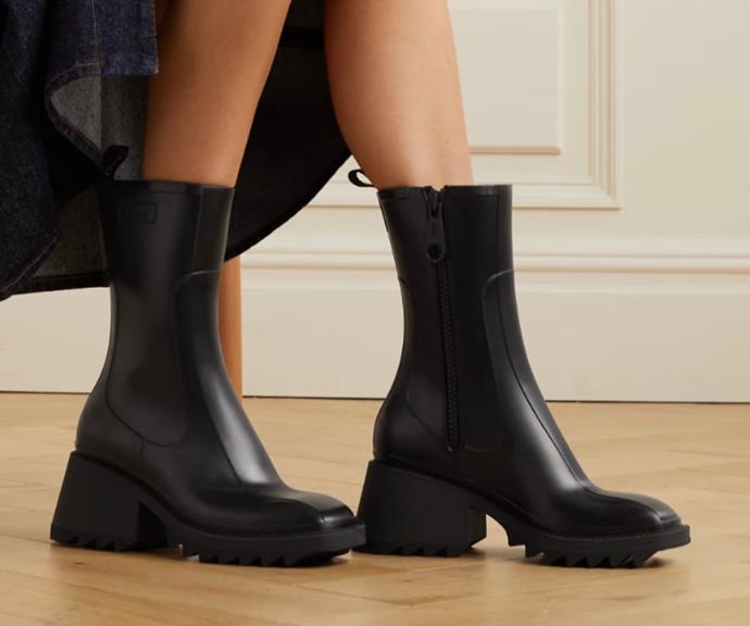 **Chloé Betty rubber ankle boots, $840 at [Net-A-Porter](https://www.net-a-porter.com/en-au/shop/product/chloe/shoes/ankle/betty-rubber-ankle-boots/38063312417992744|target="_blank"|rel="nofollow")**
<br><br>
Looking for an investment waterproof boot? Consider your search over. The Betty boot by Chloé ticks all the boxes of being timeless and chic - it's your capsule wardrobe must-have.
<br><br>
**[SHOP NOW](https://www.net-a-porter.com/en-au/shop/product/chloe/shoes/ankle/betty-rubber-ankle-boots/38063312417992744|target="_blank"|rel="nofollow")**