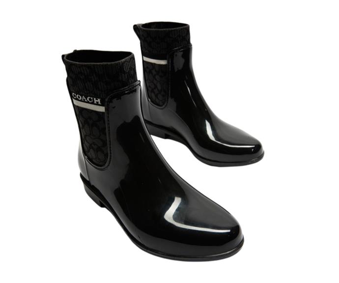 **Coach Rivington rubber rain booties, $175 at [The Iconic](https://www.theiconic.com.au/rivington-rubber-rain-booties-1321656.html|target="_blank"|rel="nofollow")**
<br><br>
Looking for something a bit different to a classic gumboot? The Rivington rubber rain booties feature a branded, elasticised insert and counter pull-tab for comfort and style. Perfect for rainy days (and not so rainy days too). 
<br><br>
**[SHOP NOW](https://www.theiconic.com.au/rivington-rubber-rain-booties-1321656.html|target="_blank"|rel="nofollow")**