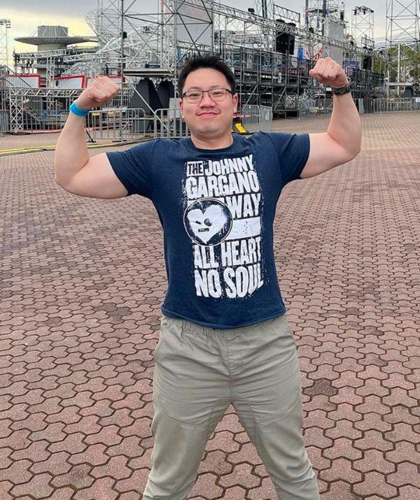 **Frank Liu-Fu**
<br><br>
There's no stopping Frank since his first taste of reality TV on *BATG*; he's since worked as the official doctor on *Ninja Warrior* and we wouldn't be surprised to see him pop up on another show again in the future.
<br><br>
Fortunately he's ditched some of the WWE outfits (though not this shit) and looks very well put-together these days.