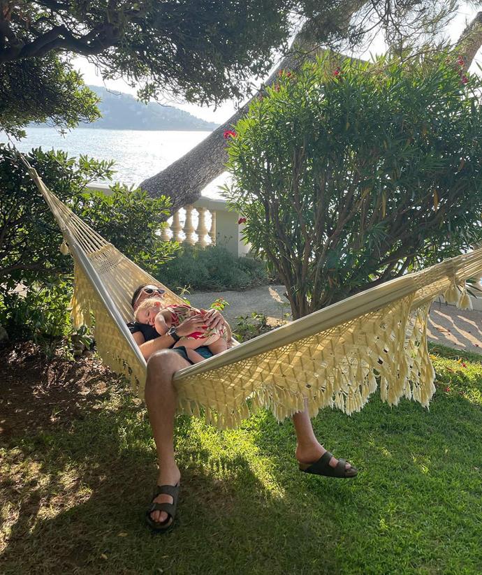Harper snuggled up to her dad for a nap during the family's tropical holiday - but not before Jasmine snapped this sweet pic.