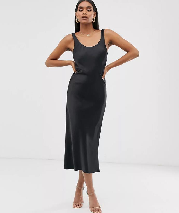 ASOS DESIGN scoop neck midi satin slip dress in black, [$56 via ASOS.](https://www.asos.com/au/asos-design/asos-design-scoop-neck-midi-satin-slip-dress-in-black/prd/14296625?clr=black&colourWayId=16605933&cid=19366|target="_blank"|rel="nofollow")