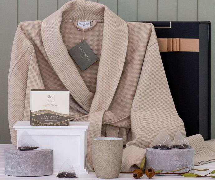 **The Hamper Emporium Serenity and Relaxation hamper, $109 at [Gifts Australia](https://www.giftsaustralia.com.au/serenity-relaxation-hamper|target="_blank"|rel="nofollow")** <br><br>
Pamper him with the ultimate relaxation hamper filled with home essentials. Featuring a luxury cotton robe by Palermo Home, a gorgeous Robert Gordon latte mug, and English breakfast brew bags from The Cove Organic Pure Leaf - it really doesn't get more zen than that. <br><br>
**[SHOP NOW](https://www.giftsaustralia.com.au/serenity-relaxation-hamper|target="_blank"|rel="nofollow")**