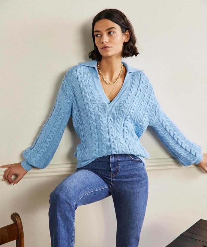 **Cable knit Henley jumper in grape hyancinth, $152 (usually $190) at [Boden](https://www.bodenclothing.com.au/en-au/cable-knit-henley-jumper-grape-hyacinth/sty-k0563-blu|target="_blank"|rel="nofollow")** <br><br>
You can't go past a chunky cable knit jumper. This one by Boden is in a refreshing blue hue and is irresistably snuggly. <br><br>
**[SHOP NOW](https://www.bodenclothing.com.au/en-au/cable-knit-henley-jumper-grape-hyacinth/sty-k0563-blu|target="_blank"|rel="nofollow")**