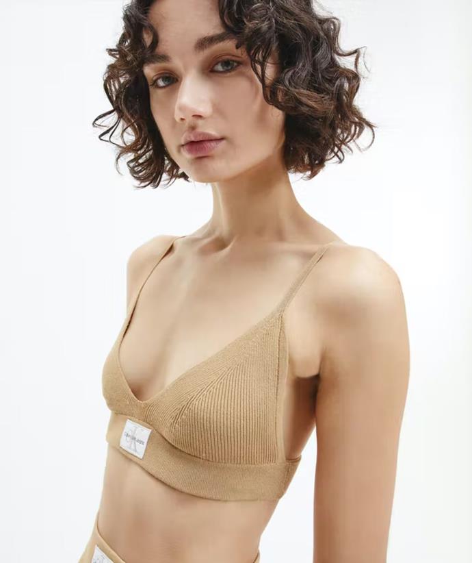 **Ribbed knit bra top in tawny sand, $79.95 at [Calvin Klein](https://www.calvinklein.com.au/ribbed-knit-bra-top-tawny-sand-j20j218719ab0|target="_blank"|rel="nofollow") ** <br><br>
It doesn't get comfier than a knitted bra top by Calvin Klein. In a neutral sand hue and logo branding at the front, it's a must-have for lounging all day long.
<br><br>
**[SHOP NOW](https://www.calvinklein.com.au/ribbed-knit-bra-top-tawny-sand-j20j218719ab0|target="_blank"|rel="nofollow")**