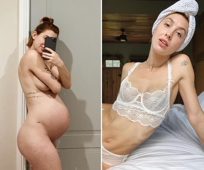 Alex during her second pregnancy and after giving birth to second son Maxwell.