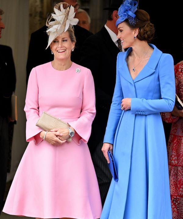 Sophie was all smiles with fellow beauty Catherine, Duchess of Cambridge at the Order of The Garter service where she donned this bright pink dress said to be by Valentino. In a special touch, the royal wore a small diamond brooch as well.