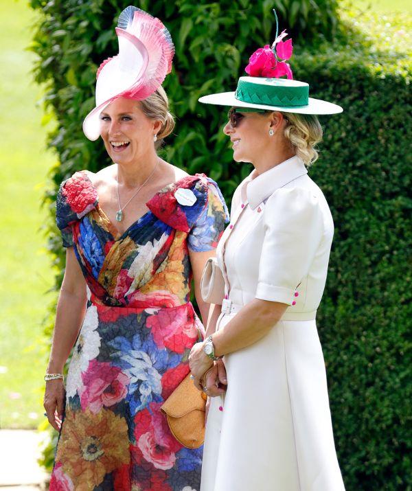 Sophie and Zara Tindall certainly turned heads during 'Ladies Day' of Royal Ascot with these looks! The former was all smiles in this multi-coloured floral number from Suzannah and Jane Taylor London pink fascinator.