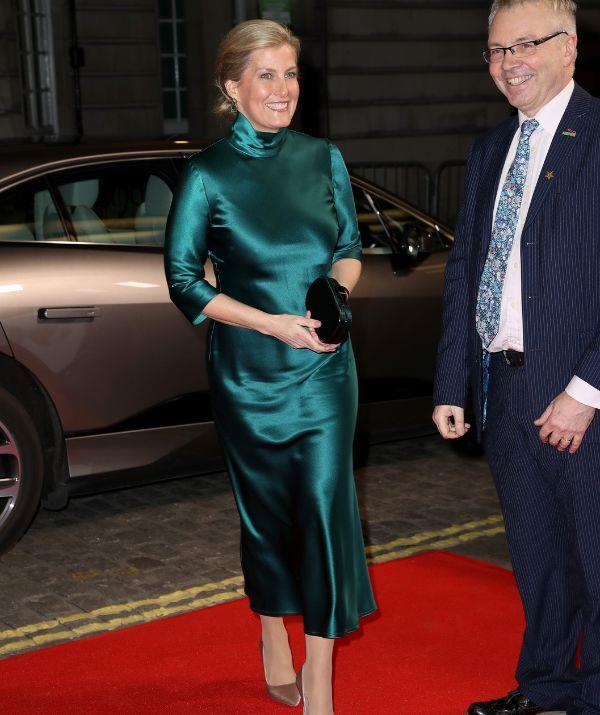 Sophie stunned in this Galvan London emerald green gown for her red carpet appearance at the *Sulphur and White* premiere in 2020. In a special touch, the royal re-wore the elegant number [during an appearance](https://www.nowtolove.com.au/preview/royals/british-royal-family/sophie-wessex-green-dress-74219|target="_blank") at the 2022 Commonwealth Games.