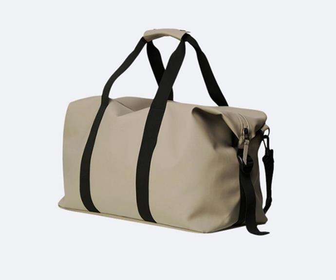 **RAINS weekend bag, $140 at [The Iconic](https://www.theiconic.com.au/weekend-bag-1227064.html|target="_blank"|rel="nofollow")** <br><br>
Perfectly sized for a weekend away or an overnight trip, this duffle bag has a main water-resistant compartment to keep all your possessions dry no matter what the weather is like upon arrival. <br><br>
**[SHOP NOW](https://www.theiconic.com.au/weekend-bag-1227064.html|target="_blank"|rel="nofollow")**