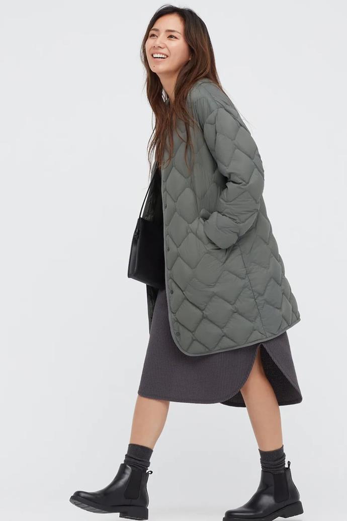 **Ultra light down relaxed coat in olive, $79.90 (usually $129.90), [Uniqlo](https://www.uniqlo.com/au/en/products/E439708-000?colorCode=COL56&sizeCode=SMA002|target="_blank"|rel="nofollow")** <br><br>
They've hung about for years, often the uniform of any chilly town or city come winter. But this year, puffers are back with a twist. Get them either in a cute cropped style or oversized like this white quilted design by Uniqlo. Like wearing a sleeping bag *and* looking trendy, is this the real life? <br><br>
**[SHOP NOW](https://www.uniqlo.com/au/en/products/E439708-000?colorCode=COL56&sizeCode=SMA002|target="_blank"|rel="nofollow")**
