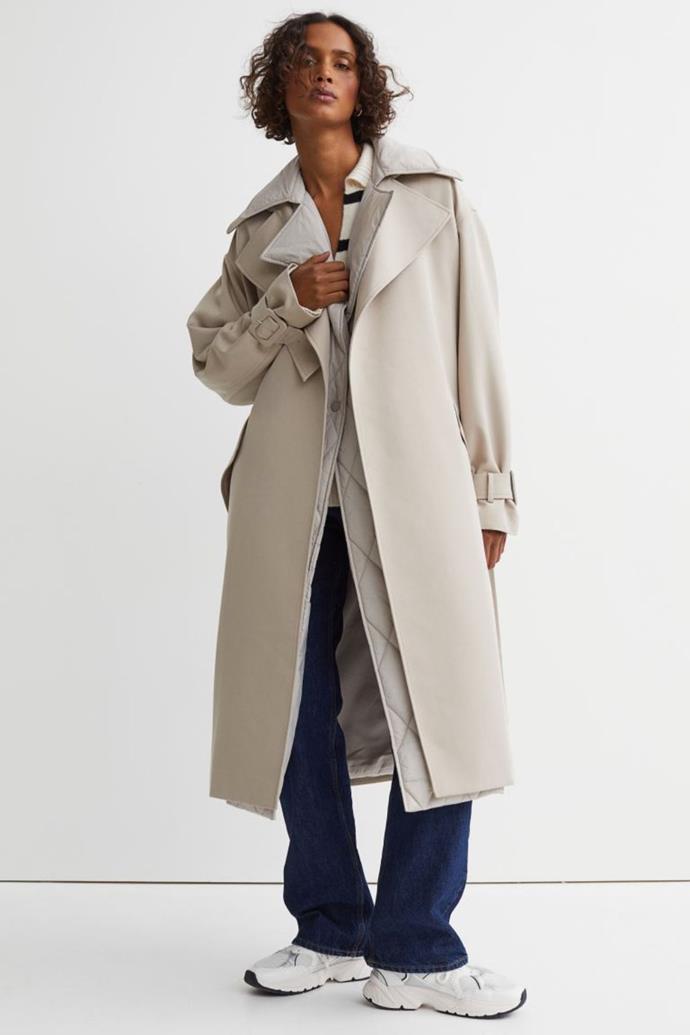 **Trench coat and quilted vest in light beige, $199, [H&M](https://www2.hm.com/en_au/productpage.1065561001.html|target="_blank"|rel="nofollow")** <br><br>
Two in one, this trench coat comes with a quilted vest. Simply remove the vest if it's slightly warmer out, or if you're braving the cold, wear the two together to stay snug all night long. It's the perfect transeasonal piece that your winter wardrobe needs right now. <br><br>
**[SHOP NOW](https://www2.hm.com/en_au/productpage.1065561001.html|target="_blank"|rel="nofollow")**