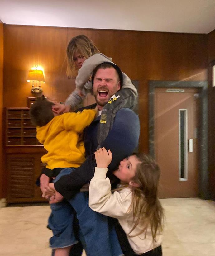 Chris Hemsworth jokes around with his and Elsa Pataky's kids.