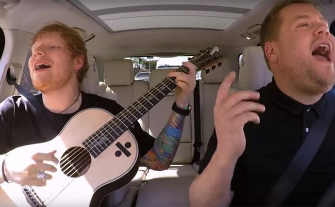 Ed Sheeran with Late Late show host James Corden. 