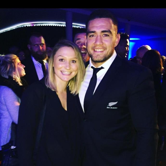 A more recent addition to the All Blacks team, **Codie Taylor** has the support of his partner **Lucy Ryan**.