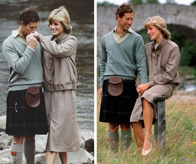 In a photocall taken during their honeymoon, the Princess wore a matching jacket and skirt set by designer Bill Pashley.