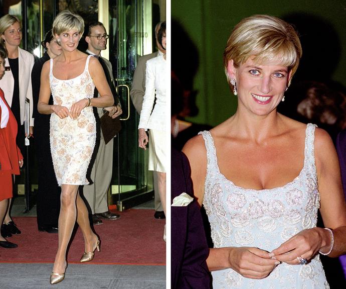 At a party in New York in 1997, Diana modelled a sleek Catherine Walker number.