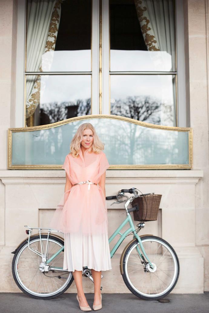 Kerrie Hess photographed outside her favourite hotel in Paris, Le Meurice.