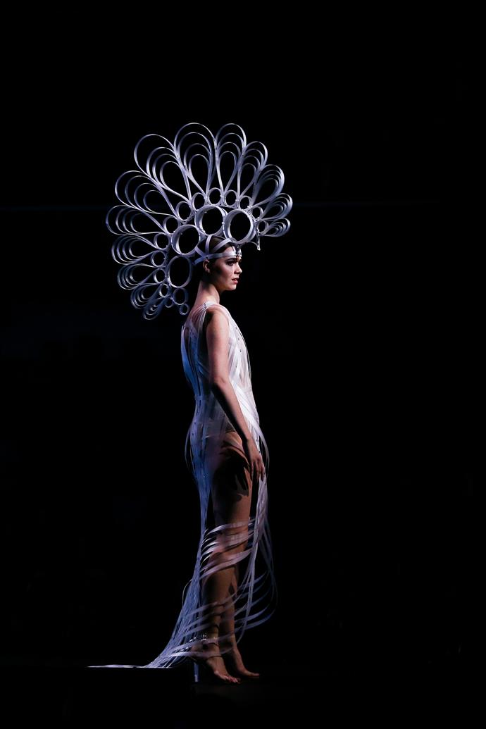 'Seraph' by Amelia Taverner and Eleanor Beeden of New Zealand is modelled in the Avant-garde Section