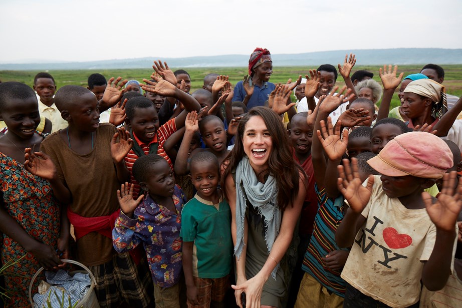Meghan on one of her humanitarian missions with World Vision in Rwanda. Meghan was a Global Ambassador for World Vision before becoming a royal.